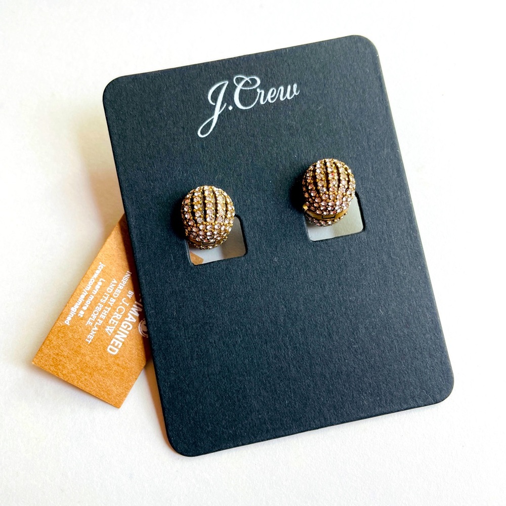NWT JCrew Goldtone and Crystal Clamshell Earrings